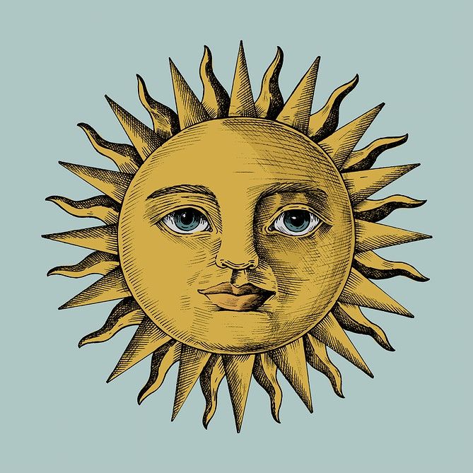 a drawing of the face of a sun