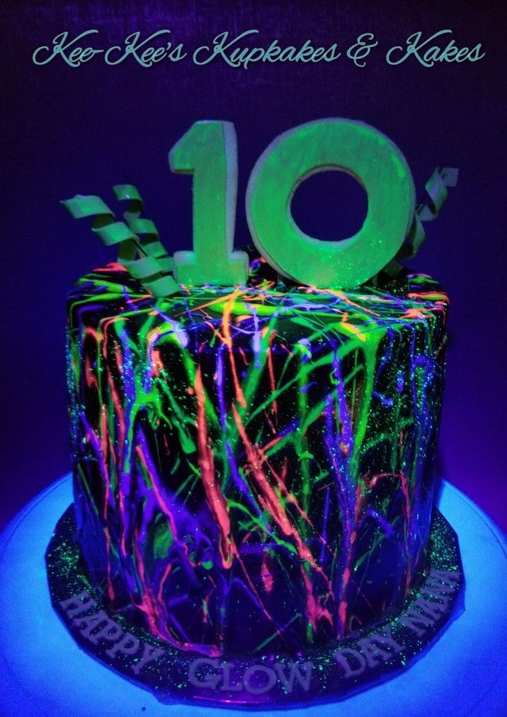 a glowing birthday cake with the number ten on it