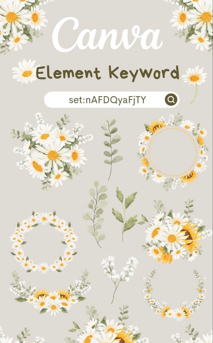 an image of flowers and leaves with the text canva element keyword on it