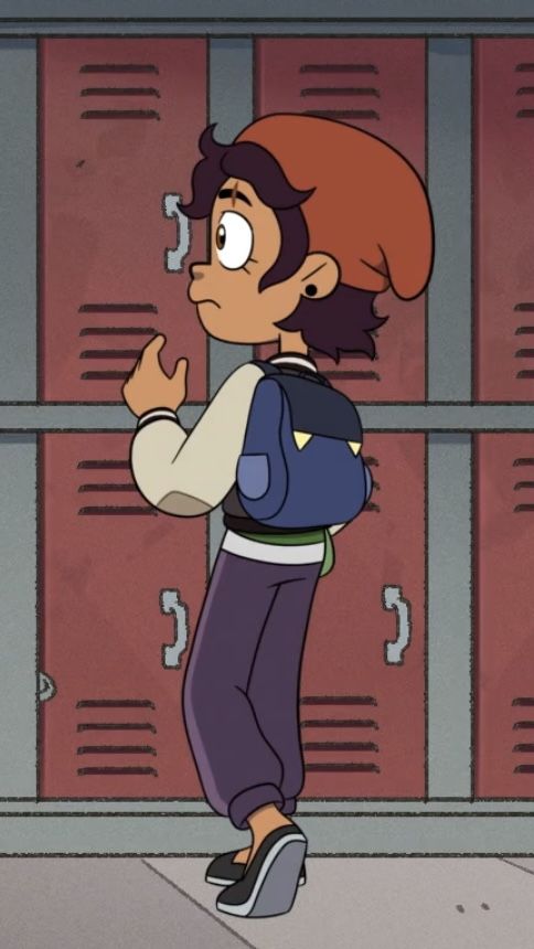 a cartoon character standing in front of lockers with his hand up to the side