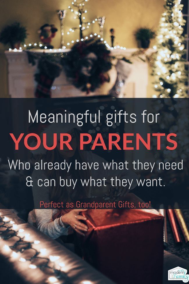 a woman opening a present box with the words, meannful gifts for your parents who already have what they need 8 can buy