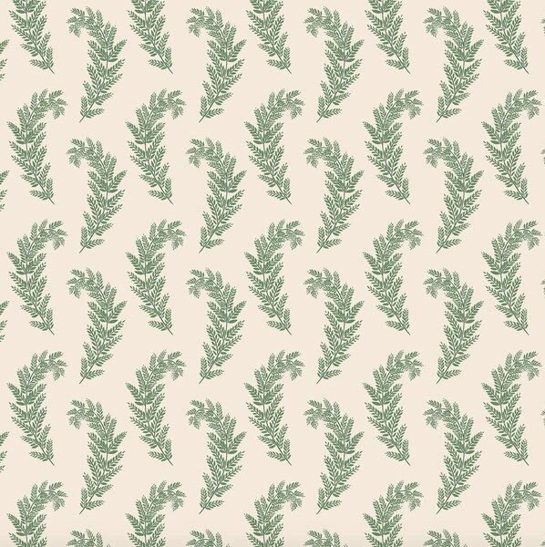 a green leafy pattern on a white wallpaper with an off - white background