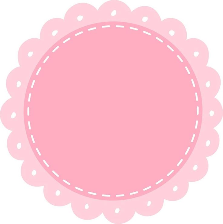 a pink circle with white stitching around it