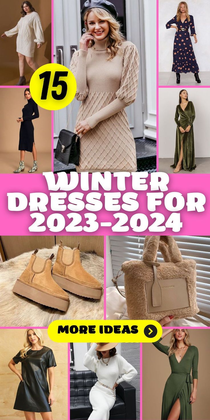 Elegant Winter Dresses 2023 - 2024: Elevate your winter wardrobe with elegant dresses for 2023 - 2024. Explore formal and casual outfit ideas that are perfect for women who love timeless style. Whether you're heading to a classy event, a party, or opting for a Pakistani look, these dressy designs will keep you warm and fashionable in the cold season. Discover elegant and stylish designs, including Pakistani fashion, that cater to women who appreciate winter outfits and 2023 trends. Black Dress Winter, White Dress Winter, Elegant White Dress, Turtleneck Midi Dress, Color Trends Fashion, Winter Outfit Ideas, Winter Dress Outfits, Dresses Casual Winter, Casual White Dress