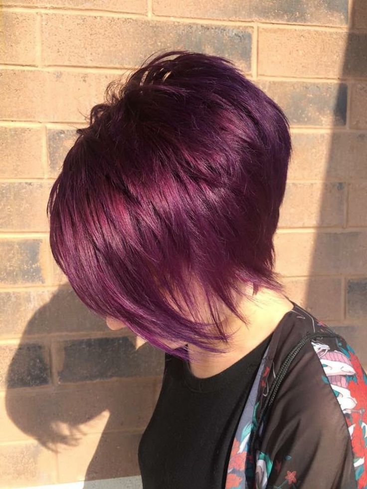 Pixie Hair Color, Short Stacked Hair, Hair Color Mahogany, Shade Of Purple, Funky Short Hair, Stacked Hair, Choppy Bob Haircuts, Bob Haircut For Fine Hair, Messy Short Hair