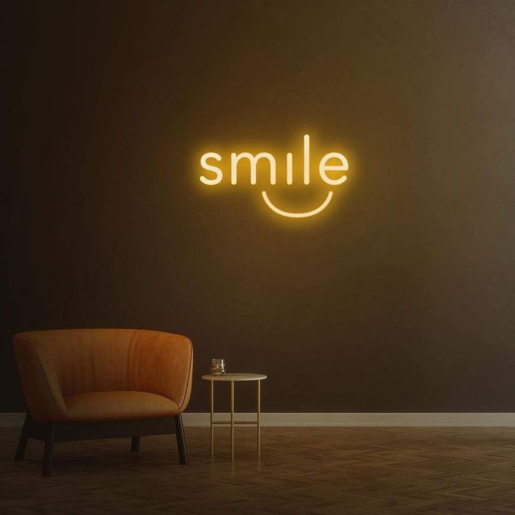 Smile | LED Neon Sign - 15.7IN | 40CM / Orange Neon Patterns, Media Studio, Neon Moon, Dental Art, Dental Office Design, Led Neon Lighting, Smiling Face, Dental Office, Custom Neon Signs