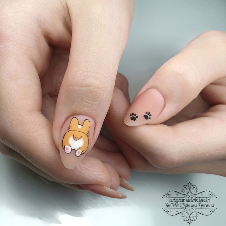 Nail Art Designs Corgi, Cute Dog Nail Art, Dog Themed Nails Art Ideas, Corgi Nails, Nails Dog Design, Puppy Nails Designs, Cute Animal Nails, Dog Nails Design, Animals Nails