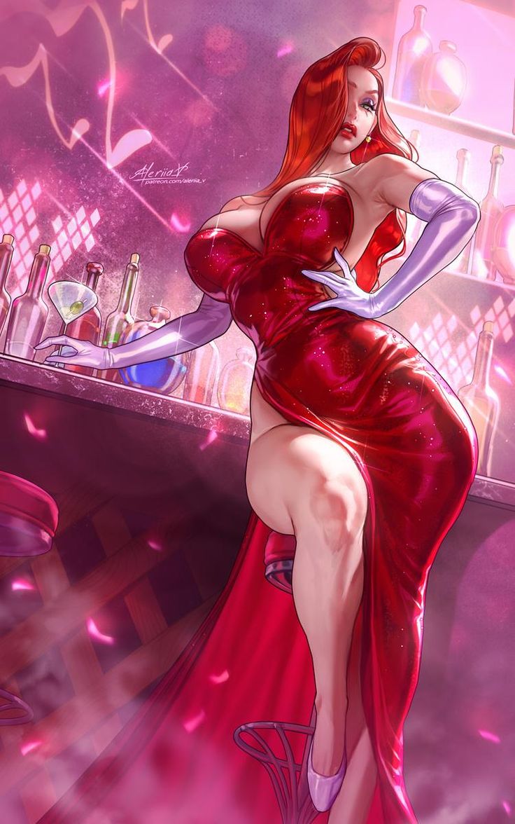 a drawing of a woman in a red dress