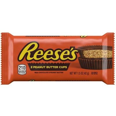 reese's peanut butter cups are shown in an orange wrapper on a white background