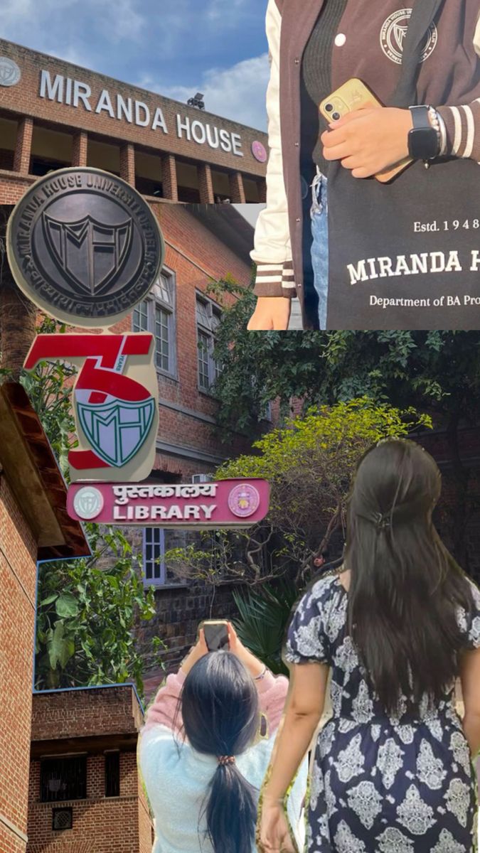 two women are standing in front of a building