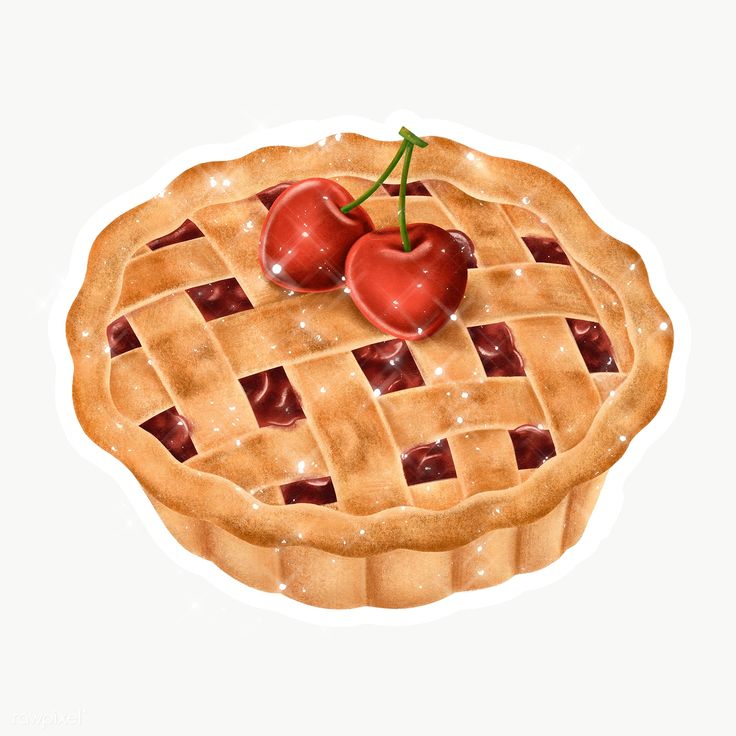 two cherries sitting on top of a pie with latticed crust and toppings