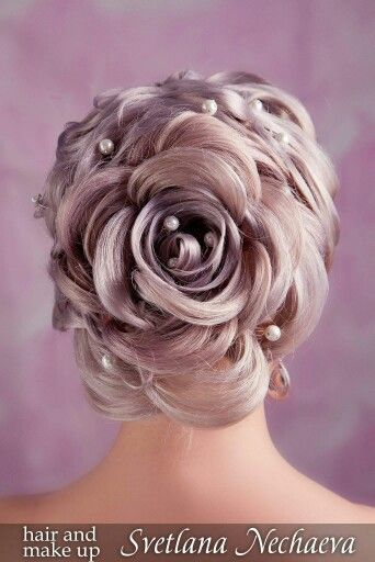 Rose updo Rose Updo Hairstyles, Rose Petal Hairstyle, Rose Updo, Braided Rose Hairstyle, Rose Hairstyle, Rose Braid, Flowers In Your Hair, Hair Styles For Long Hair, Styles For Long Hair