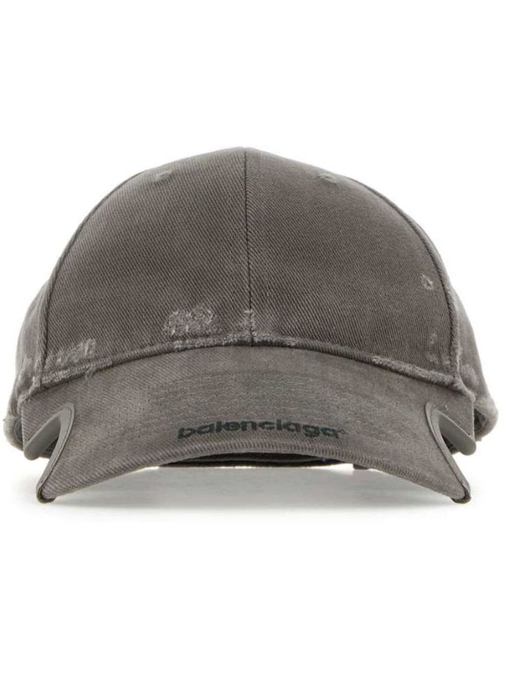 dark grey cotton twill weave distressed finish embroidered logo to the front rear touch-strap fastening six-panel construction round crown curved peak Balenciaga Logo, Planet People, Chanel 2, Twill Weave, Demi Fine Jewelry, Summer Beach Wear, Fine Earrings, Ballet Flat Shoes, Ski Wear