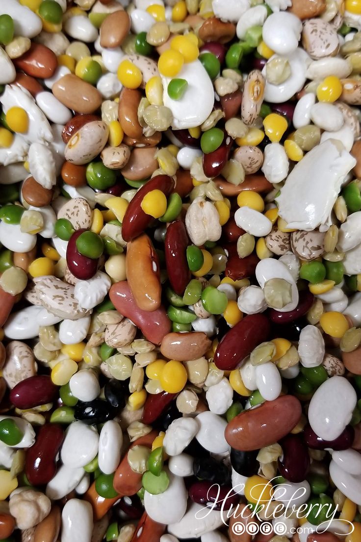 many different types of beans and corn are mixed together to make a colorful background or wallpaper