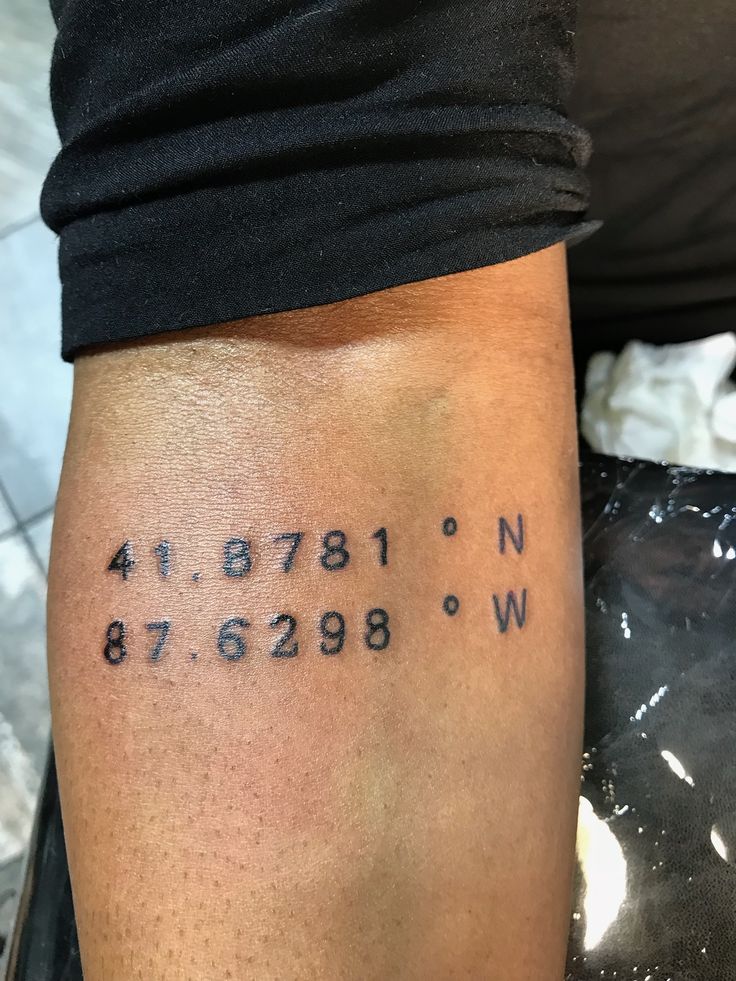 a person with a tattoo on their leg that has numbers and dates tattooed on it