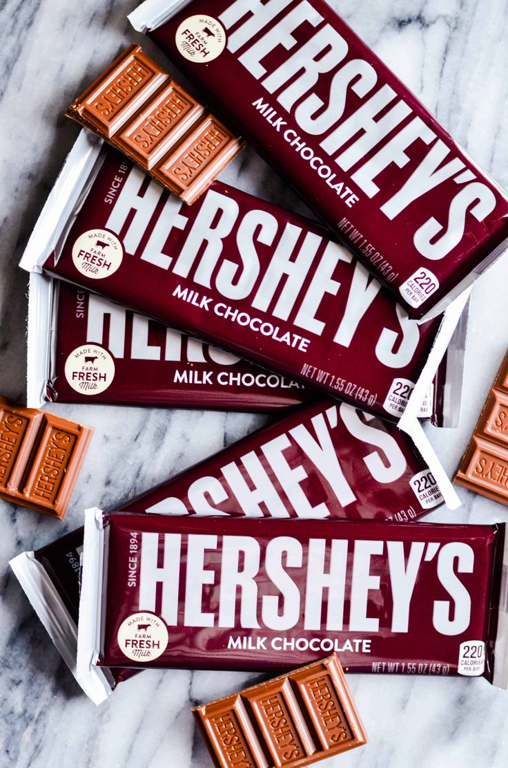 hershey's milk chocolate bars on a marble table