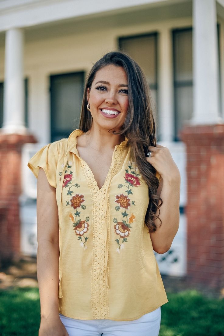 Bohemian Flutter Sleeve Tops For Day Out, Day Out Floral Embroidered Short Sleeve Top, Fall Floral Print Top With Flutter Sleeves, Floral Embroidered Short Sleeve Top For Day Out, Fall Floral Print Blouse With Flutter Sleeves, Floral Print Flutter Sleeve Tops For Fall, Bohemian Flutter Sleeve Tops For Spring, Flutter Sleeve Blouse With Floral Print For Fall, Bohemian Tops With Floral Print And Butterfly Sleeves