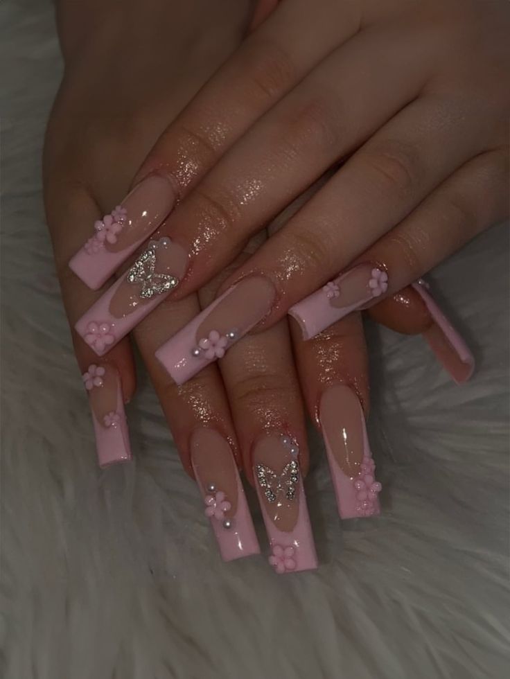 Ongles Bling Bling, Quinceanera Nails, Nagel Tips, Girly Acrylic Nails, Polygel Nails, Cute Acrylic Nail Designs, Y2k Nails, Really Cute Nails, Unique Acrylic Nails