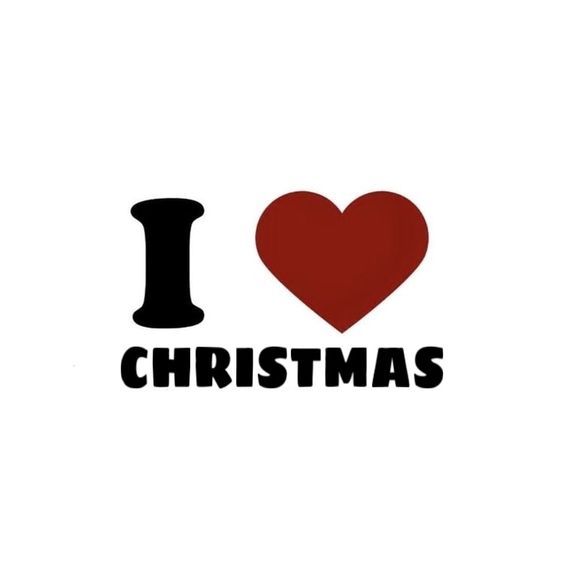 the word i love christmas written in black on a white background with a red heart