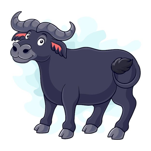 a black bull with red horns standing in front of a white background and looking at the camera