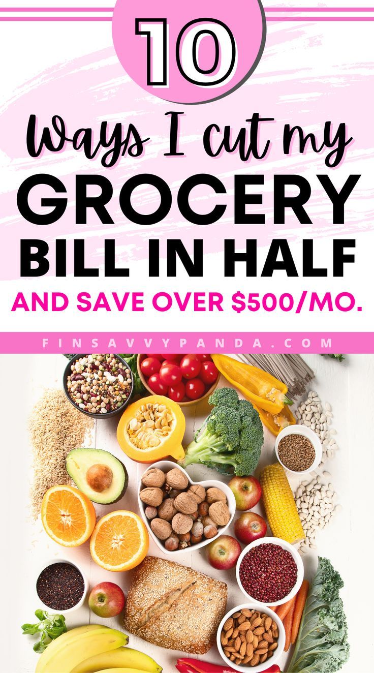 a pile of fruits and vegetables with the words 10 ways i cut my grocery bill in half