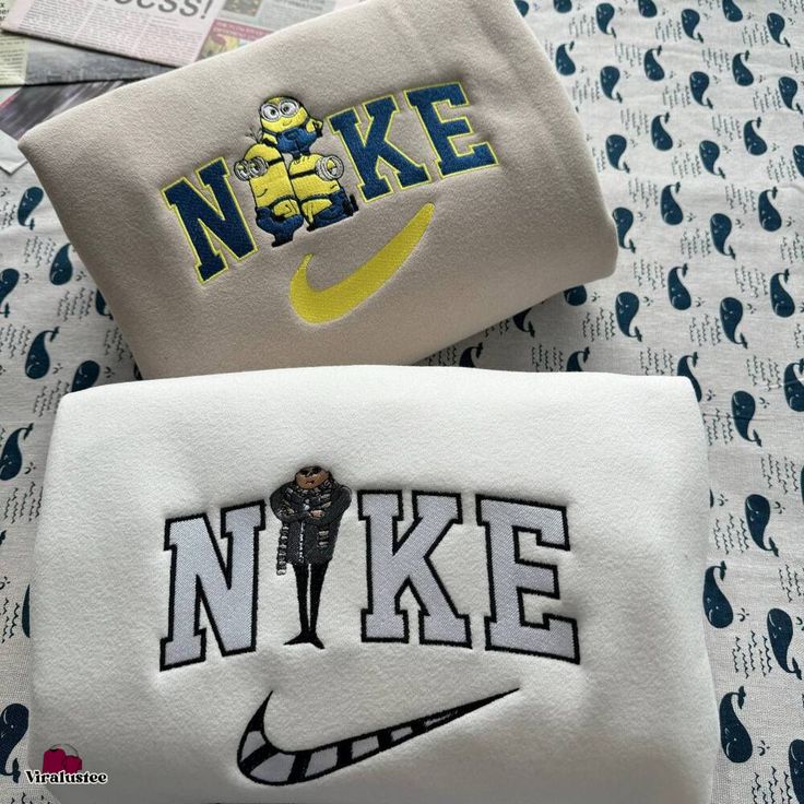 Vintage Minions And Gru Nike Embroidered Sweatshirts, Nike Embroidery Matching Check more at https://viralustee.com/product/vintage-minions-and-gru-nike-embroidered-sweatshirts-nike-embroidery-matching/ Diy Nike Sweatshirt Iron On Hobby Lobby, Diy Nike Sweatshirt Iron On Patches, Nike Sweatshirts Diy, Matching Nike Hoodies, Nike Embroidery Sweatshirt, Custom Nike Sweatshirt, Bestie Sweatshirts, Nike Cartoon, Nike Stuff