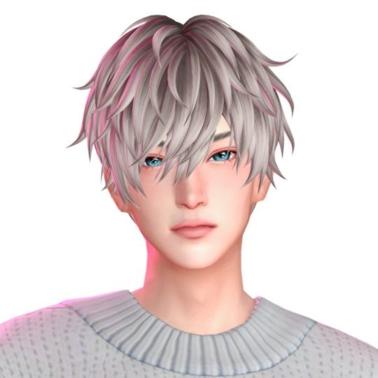 an animated image of a man with grey hair and blue eyes, wearing a sweater