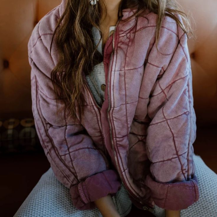 Gorgeous And Sold Out Fp Quilted Jacket Oversized Purple Outerwear For Fall, Cozy Oversized Purple Outerwear, Cozy Purple Outerwear For Spring, Casual Lavender Long Sleeve Outerwear, Casual Purple Cotton Outerwear, Casual Mauve Outerwear, Pink Fall Loungewear Outerwear, Oversized Burgundy Winter Outerwear, Mauve Long-sleeve Fall Outerwear