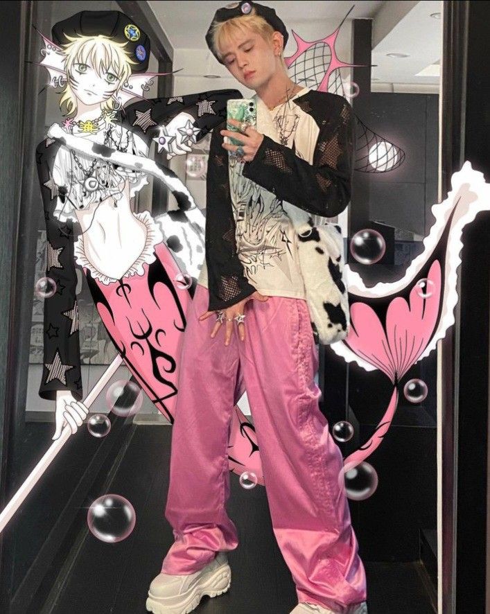 Hyperpop Fashion Men, Pink Outfit Ideas Men, Pink Boy Outfit, Harajuku Fashion Men, Harajuku Boy, Good Haircut, 2000s Japanese Fashion, Aesthetic Outfits Men, Men's Haircuts