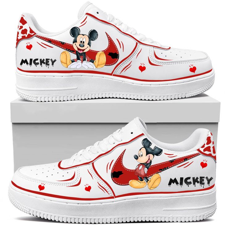 Introducing our Mickey Mouse Casual Sneakers, perfect for adding a touch of fun and nostalgia to your footwear collection. These sneakers feature a vibrant design inspired by the special character, Mickey Mouse, ensuring you stand out in style. Description: Material: Made from genuine leather, offering durability and a comfortable fit. Pattern: Features Mickey Mouse with red accents and lively designs. Texture: Smooth leather surface with a comfortable inner lining. Design: Eye-catching Mickey M Sporty Sneakers With Character Print For Streetwear, Casual Custom Sneakers With Character Print For Streetwear, Sporty High-top Sneakers With Character Print, White Cartoon Sneakers For Streetwear, Casual White Sneakers With Character Print, Custom Synthetic Sneakers With Red Sole And Round Toe, Cartoon Low-top Sneakers For Streetwear, Cartoon Style Low-top Sneakers For Streetwear, White Character Print Sneakers For Streetwear