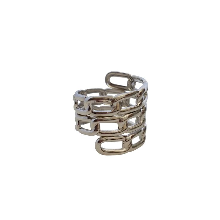 Silver Fashion Link Ring. Trendy Metal Chain Link Ring, Adjustable Metal Chain Ring, Trendy Silver Round Chain Ring, Trendy Silver Rings With Adjustable Chain, Silver Metal Chain Link Ring, Silver Chain Link Ring Made Of Metal, Silver Open Metal Chain Ring, Adjustable Metal Ring With Chain Detail, Adjustable Chain Ring In Metal