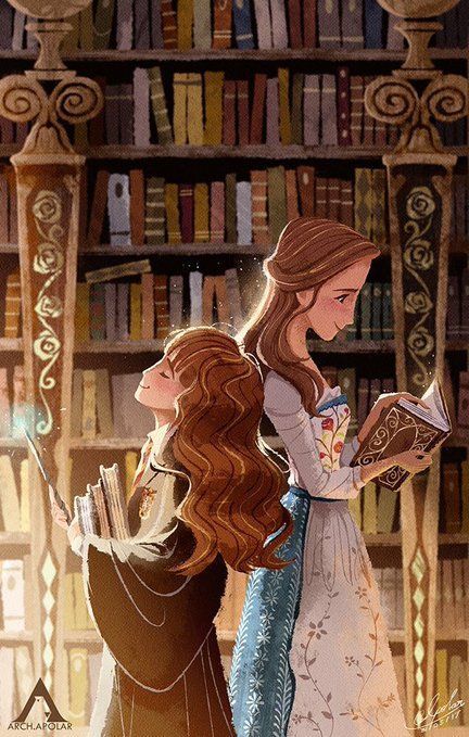 Hermione and Belle Idk who made this wish I did so I can give credits (Twitter) Citate Harry Potter, Art Harry Potter, An Open Book, Buku Harry Potter, Images Harry Potter, Karakter Disney, Potter Art, Harry Potter Wallpaper, Harry Potter Art