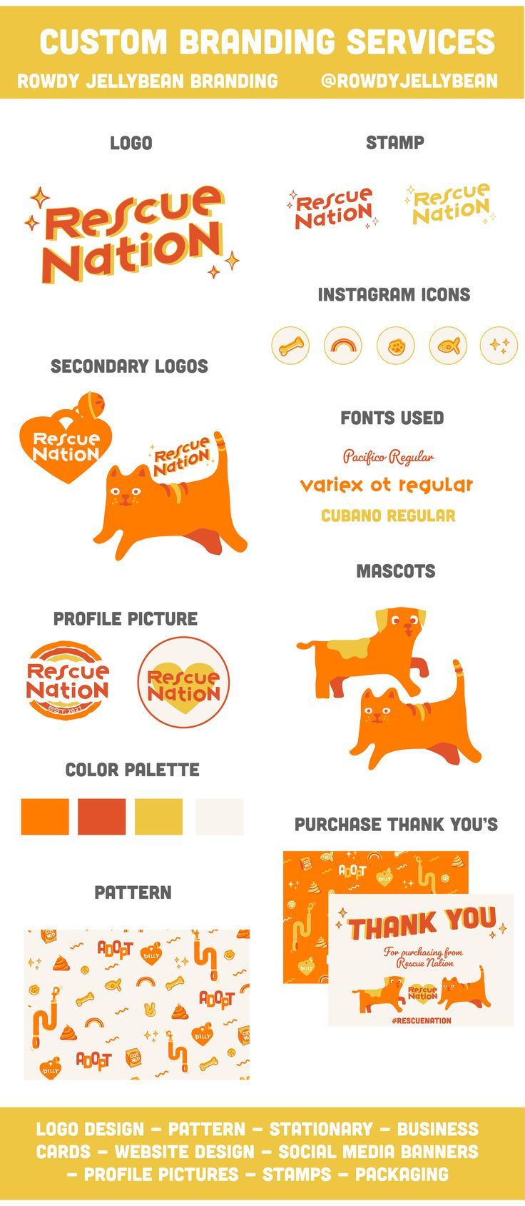 an orange and white poster with different types of logos