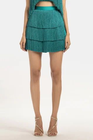 Shop for 431-88 by Shweta Kapur Green Satin Fringe Mini Skirt for Women Online at Aza Fashions Party Skirt With Ruffles, Short Length, Short Ruffled Skirt For Party, Party Skirt With Ruffles And Short Length, Party Skirt With Ruffles, Short Ruffled Party Skirt, Ruffled Mini Skirt For Party, Party Ruffled Skirt Shorts, Party Skort With Ruffles In Short Length, Green Ruffled Mini Skirt For Party