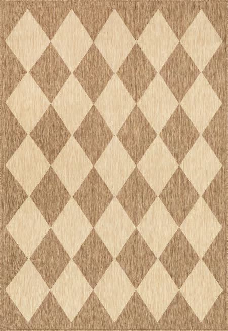 a brown and white rug with an argyle pattern on the bottom, it is made out of