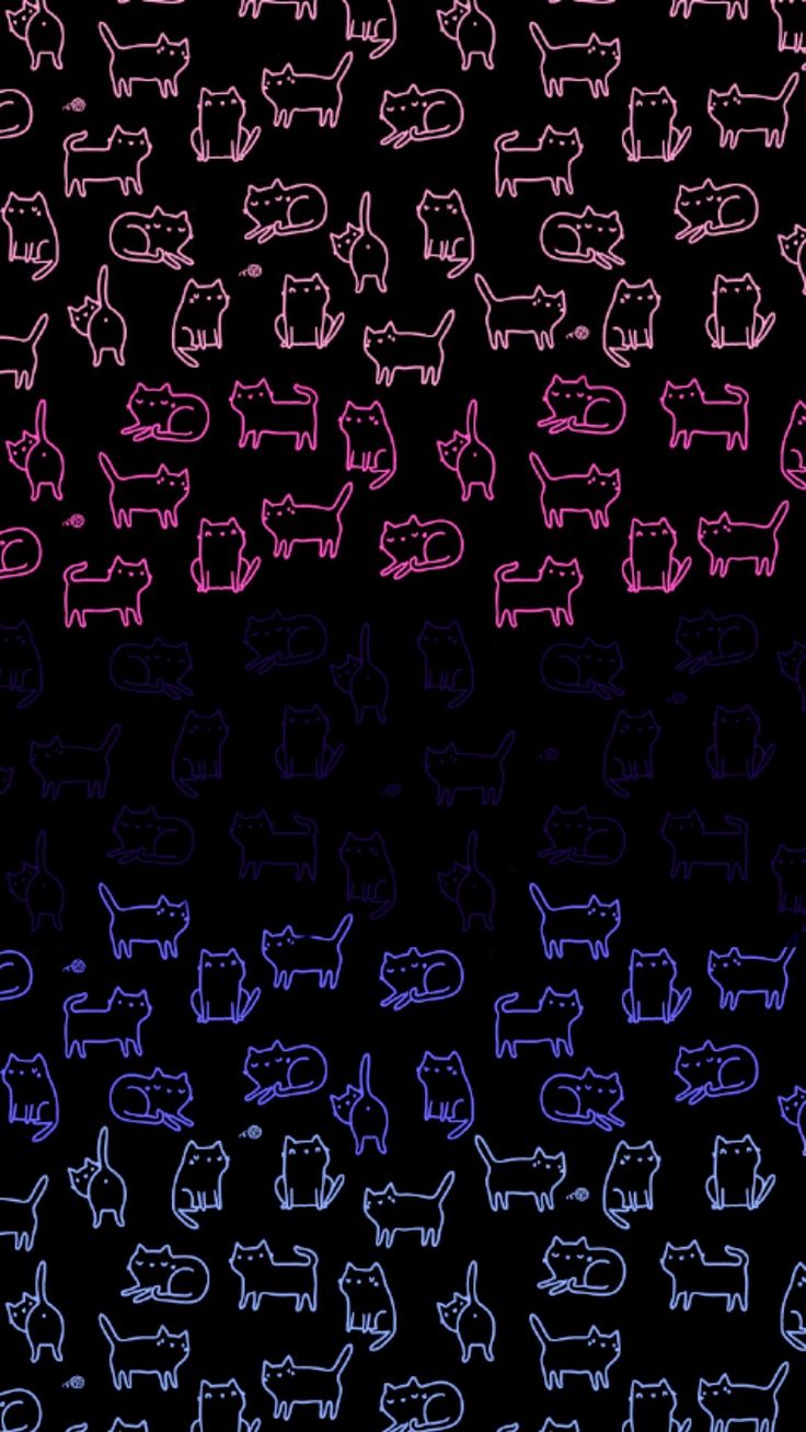 a black background with pink and blue cats on it