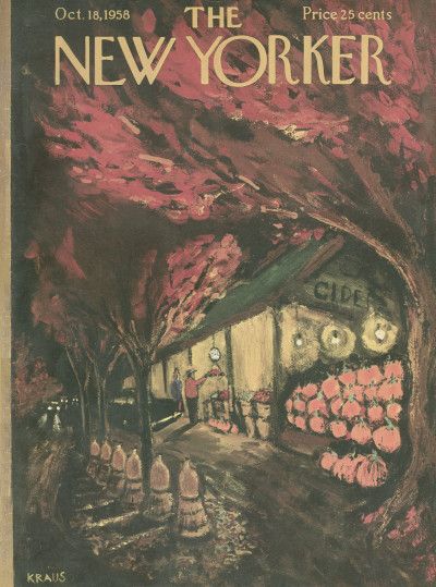 the new yorker magazine cover shows an image of a storefront with pumpkins on it