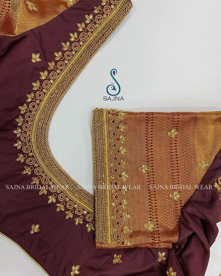 Sajna Bridal Wear Designer on Instagram: “To get your outfit customized visit us at Chennai, Vadapalani or call/msg us at +919094871467 for appointments, online order and further…” Brown Maggam Work Blouse Designs, Marron Blouse Maggam Work, Brown Color Blouse Aari Work, Brown Blouse Aari Work, Brown Colour Blouse Aari Work Design, Maggam Blouses, Traditional Lehenga, Mirror Work Blouse Design, Aari Design