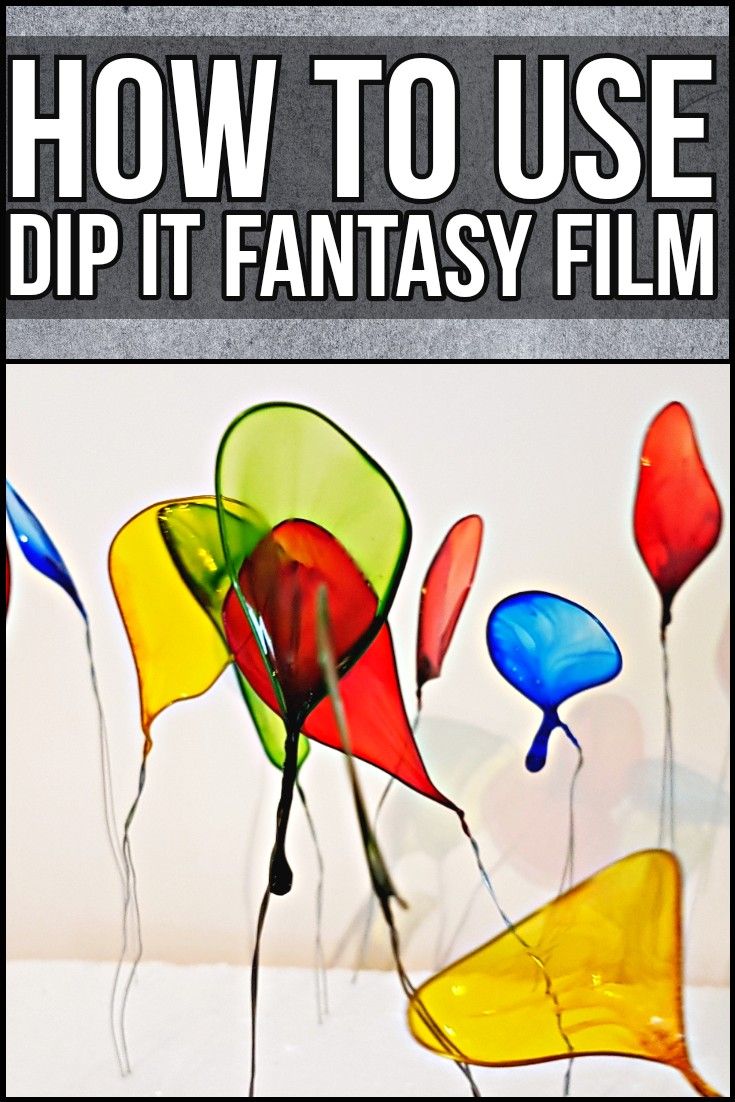 an advertisement for how to use dip it fantasy film, with colorful glass flowers in the background