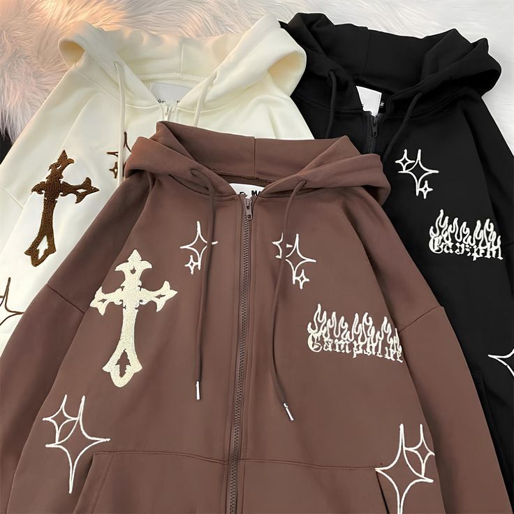 Y2k Oversized Sweater, Zip Up Hoodie Outfit Aesthetic Y2k, Y2k Hoodie Aesthetic, Cross Hoodie Y2k, Aesthetic Sweatshirts & Hoodies, Y2k Hoodie Design Ideas, Y2k Zip Up, Zip Up Hoodie Aesthetic, Cute Hoodies Aesthetic