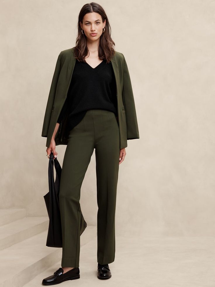 Ponte Straight Pant | Banana Republic Factory Chic Career Pants For Fall, Fall Office Wear Ankle-length Pantsuit, Fall Business Casual Pants With Minimal Stretch, Business Casual Fall Pants With Minimal Stretch, Wide-leg Workwear Dress Pants, Versatile Tailored Dress Pants For Fall, Chic Straight Hem Pantsuit For Work, Chic Wide-leg Suits For Fall, Chic Pantsuit With Straight Hem For Workwear