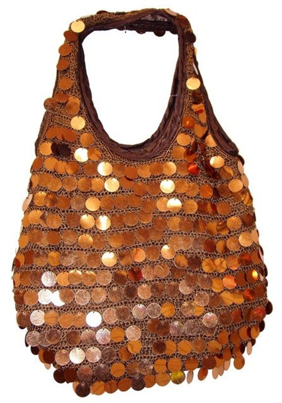 "Sequin Handbags are hand-made, high quality, original designs, and beautiful. They are unique for evenings and special events and their designs are inspired by contemporary fashion and vintage looks. Sequin handbags are a perfect balance of aesthetics and functionality. Size: 12\"x10\" Large" Trendy Brown Evening Bag For Party, Vintage Summer Bags For Festivals, Handmade Brown Evening Bag For Party, Trendy Brown Shoulder Bag For Party, Handmade Shoulder Bag For Party And Festivals, Bohemian Handmade Party Bags, Handmade Brown Shoulder Bag For Evening, Evening Brown Handmade Shoulder Bag, Evening Handmade Brown Shoulder Bag