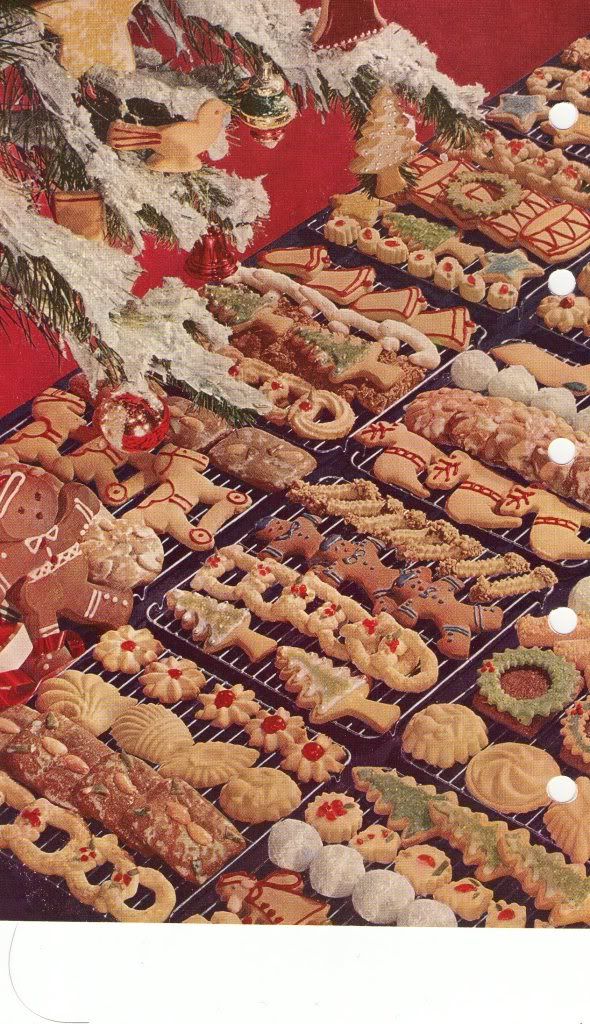 an assortment of cookies and pastries are on display