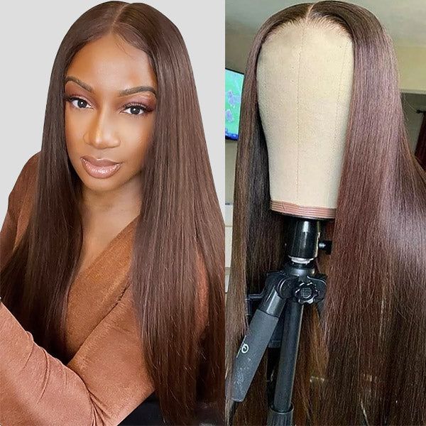 Dark Brown Wigs Straight Human Hair Wigs #4 Chocolate Brown Lace Front Wig For Black Women Brown Straight Wig, Fav Hairstyles, Curling Straight Hair, Wigs Straight, Chocolate Brown Hair Color, Hair Color Chocolate, Colored Wigs, Straight Lace Front Wigs, Brown Wig