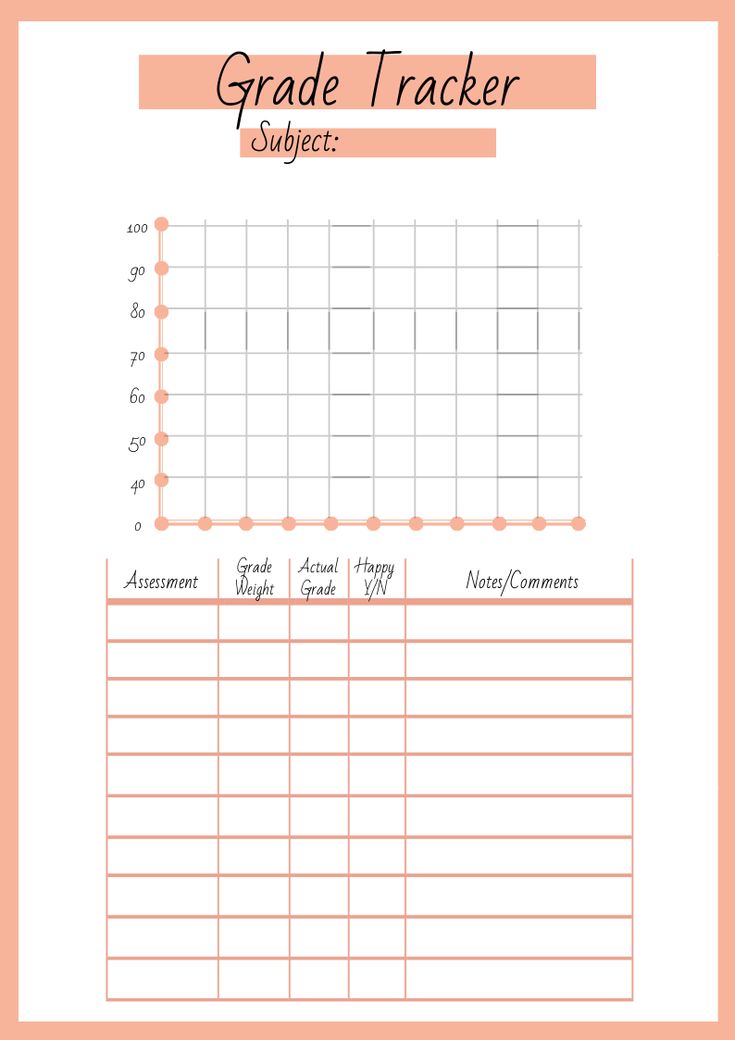 a printable grade tracker for students to use in their homes and school workbooks