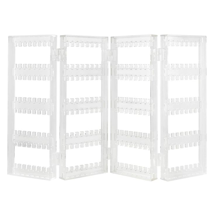 a white room divider with multiple sections on each side and one section open to show the