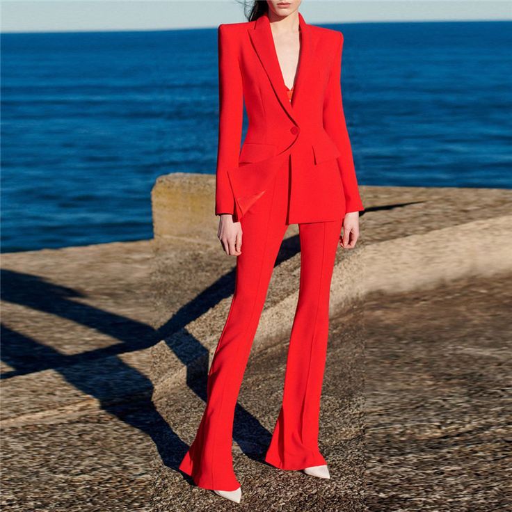 Designer Runway, Career Fashion, Single Button Blazer, Red Suit, Pants Suit, Women Formals, Red Blazer, Formal Suits, Suit Pants