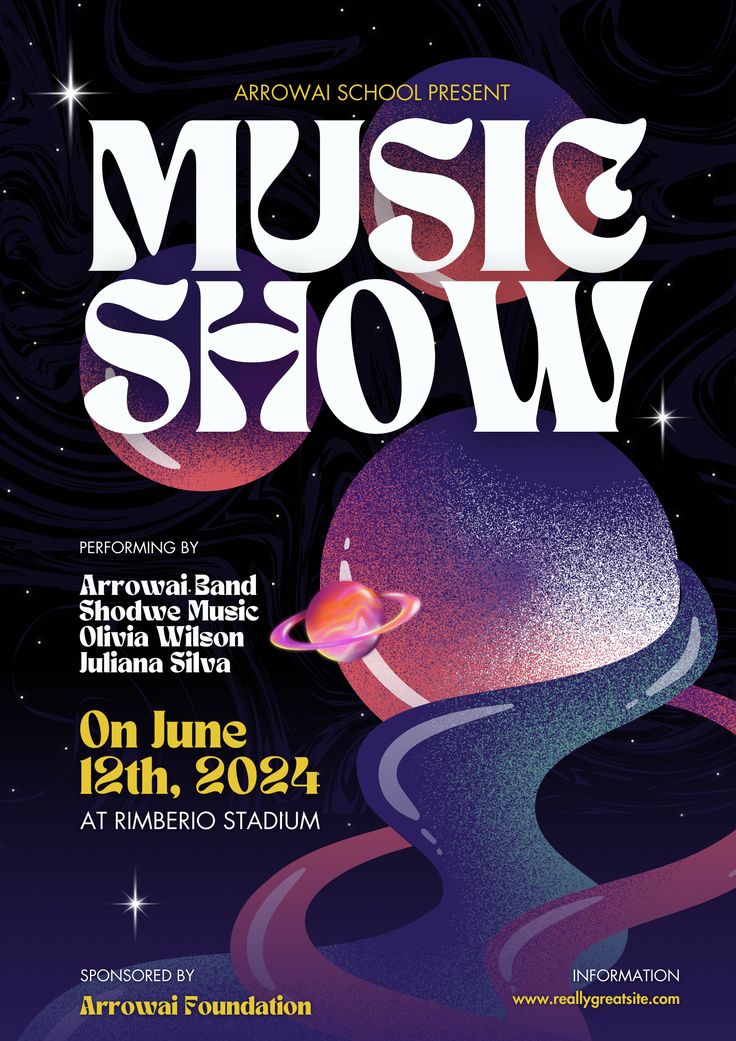 the poster for an upcoming show at arrow school presents music show on june 29, 2012