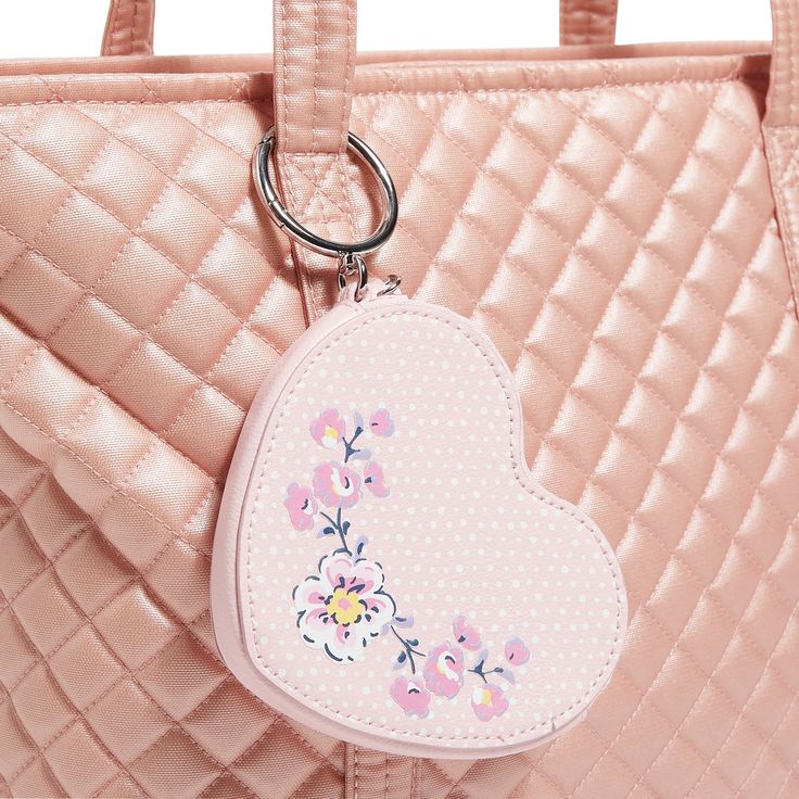 Polyurethane Hinged O-ring fastener Zip closure. Dimensions: 4. 25" w x 3. 5" h x 0. 5" d Vera Bradley Outlet Heart Bag Charm Keychain in Mon Amour Soft Blush Bags For Students, Designer Backpacks For Women, Top Gifts For Women, Heart Shaped Bag, Paper Store, Make Her Smile, Heart Bag, Charm Keychain, Designer Backpacks