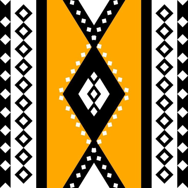 an abstract black and yellow pattern with white diamonds on the bottom, diagonals in the middle